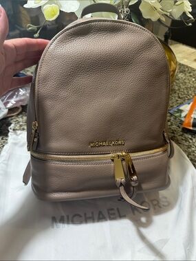 Michael Kors Pebbled Leather Backpack in Metallic Taupe